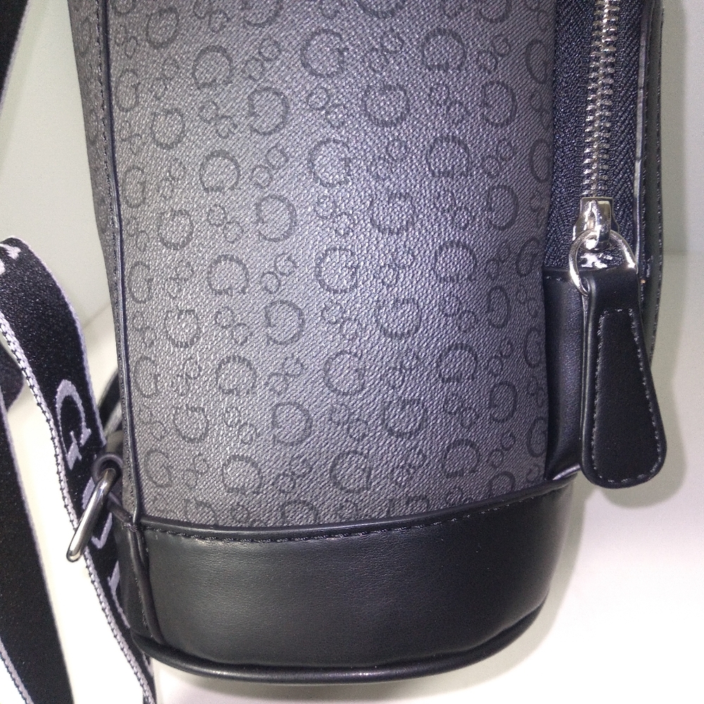 GUESS Black & Grey Monogram Faux Leather Backpack - Picture 10 of 14